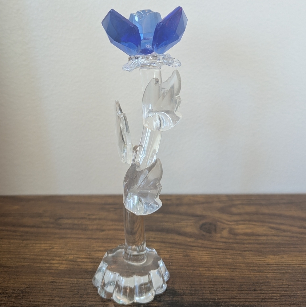 Vintage Blue and Clear Glass Flower Sculpture - Picture 1 of 7